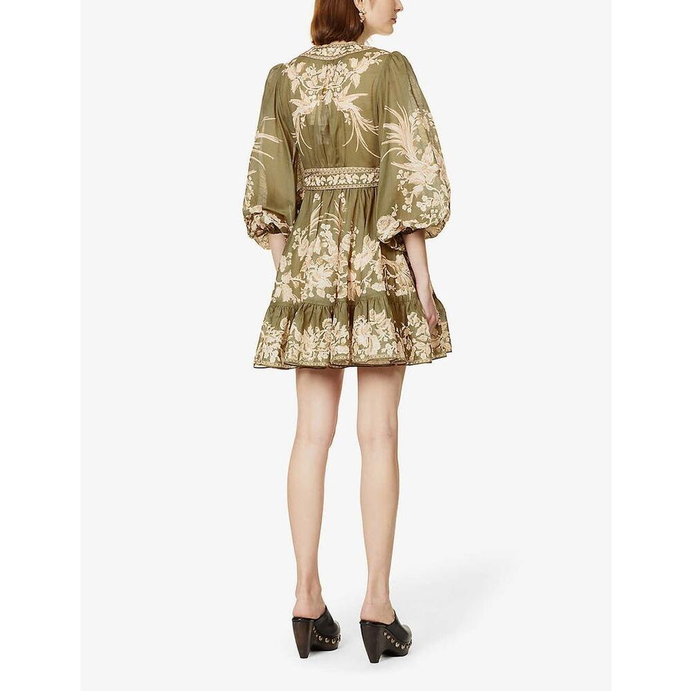 NWOT ZIMMERMANN Anneke Floral-Pattern Cotton Mini Wrap-Dress Sz 3 (US 10) - Picture 4 of 10